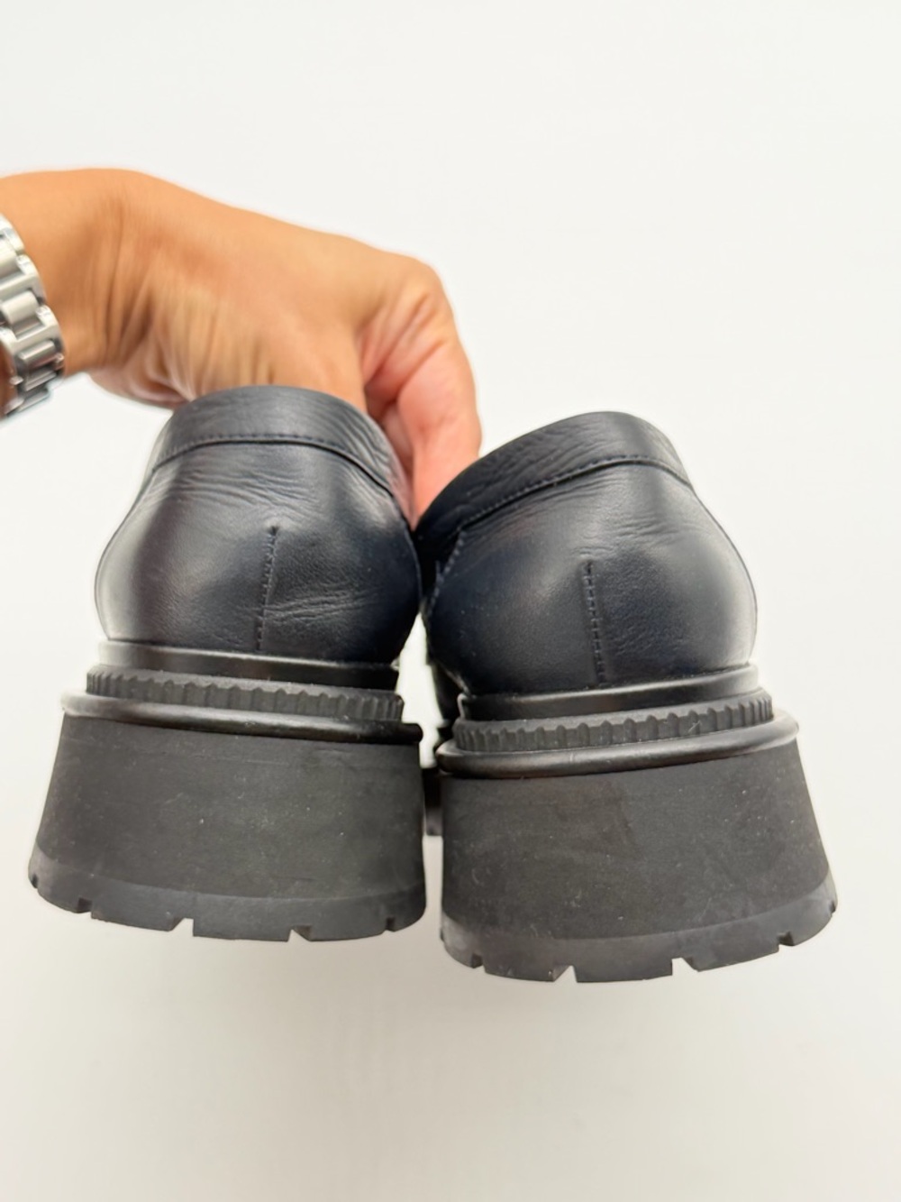 CHANEL CC Logo Dark Blue  Quilted Lug Sole Platform Loafers Leather EU 38.5 US8 - Picture 13 of 13